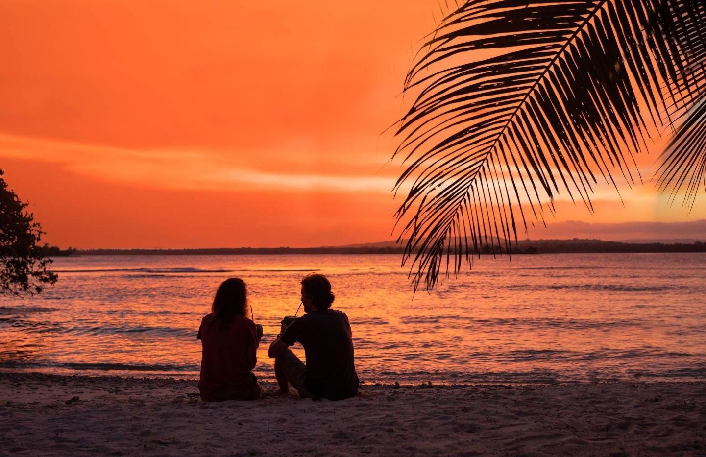 A couple of a Port Vila beach at sunset