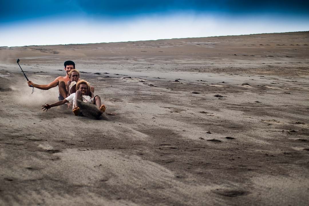 Ash boarding on Mt Yasur, Tanna