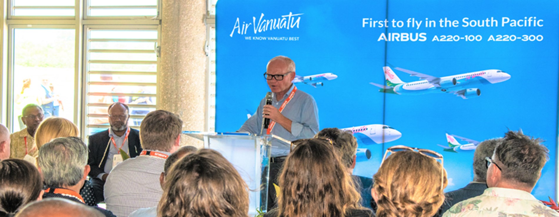Air Vanuatu CEO Derek Nice presenting